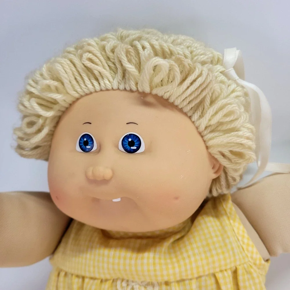 Vintage 1985 Cabbage Patch Kid Doll Blonde Yarn Hair Blue Eyes Toothy 16in